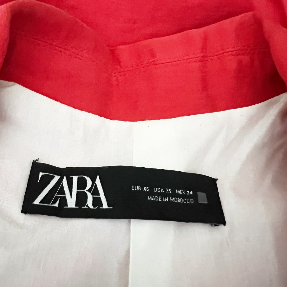 Zara Women's Linen Blend Double Breasted Lightweight Blazer Jacket Solid Red XS - Picture 2 of 4